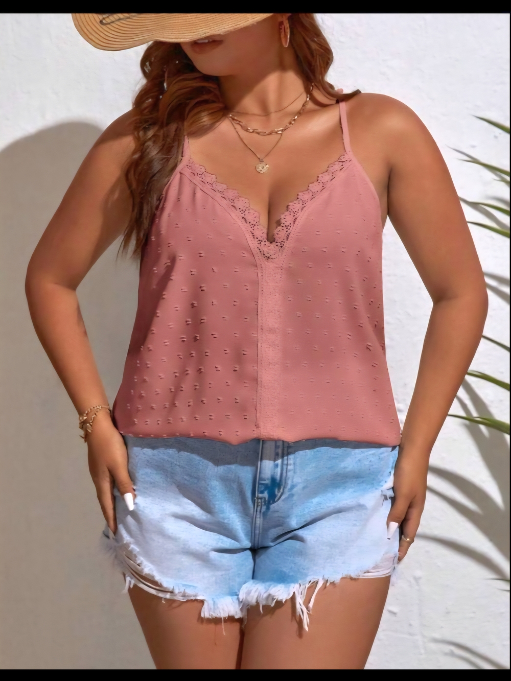 Dusty Rose Lace-Trim V-Neck Cami